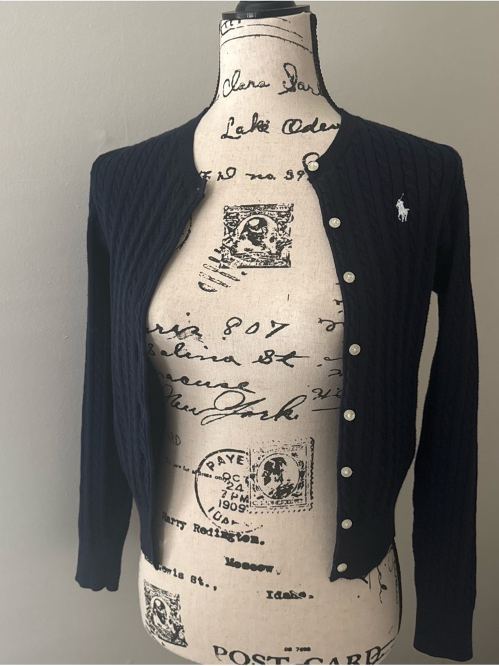 Ralph Lauren Navy Cable Knit Button-Front Cardigan